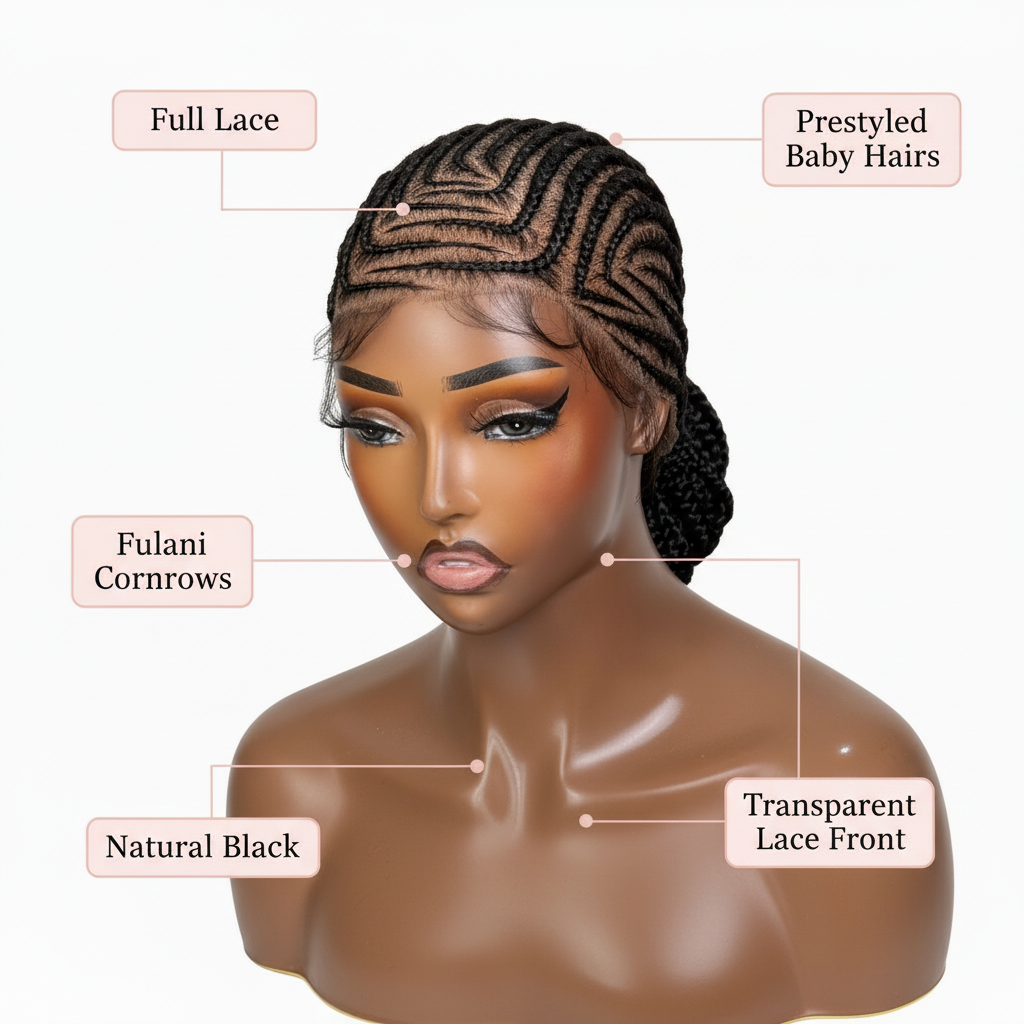 Fulani Cornrow Braided Wig with Pink Feature Labels