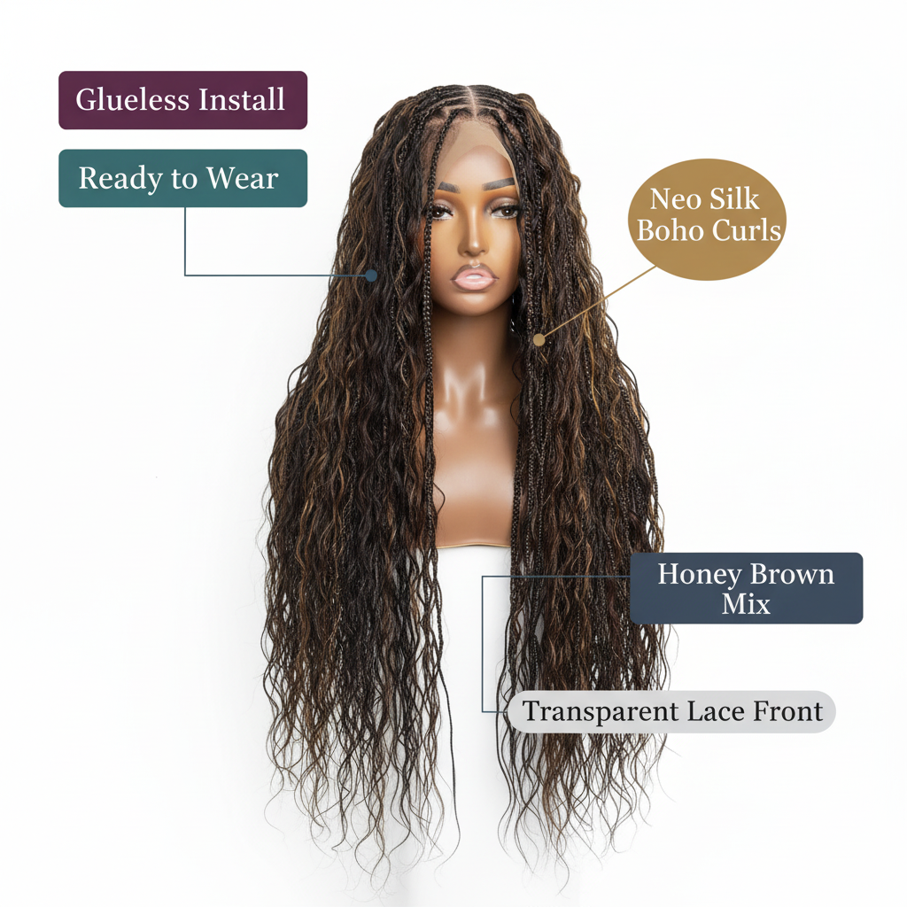 Honey Brown Boho Braided Wig with White Background