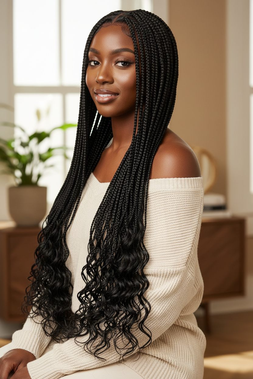 Knotless Braid Wig with Beach Waves Lifestyle