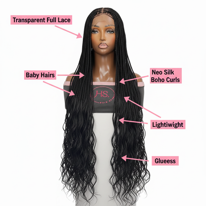 Knotless Braid Wig with Pink Feature Labels